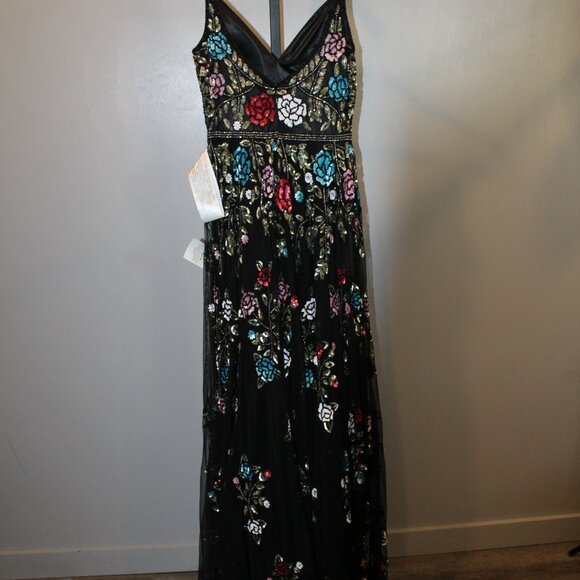 NEW Mac Duggal EMBELLISHED FLORAL SEQUINED GOWN 5400 BLACK MULTI - Picture 10 of 11